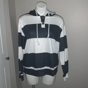 Striped Drawstring Hooded Button Sweatshirt